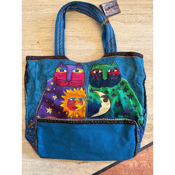 NWT Laurel Burch Celestial Felines Scoop Tote Bag LB5170 Cat Sun Moon - Picture 3 of 4